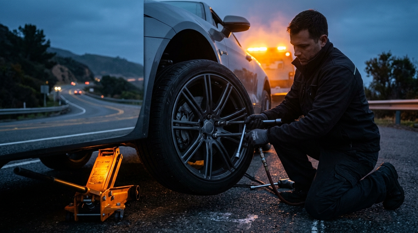Güzelbahçe Lastikçi 7/24 mobil servis ekibi ve ekipmanları